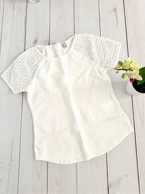 NWOT J. Crew White Lace Sleeve Women's Top